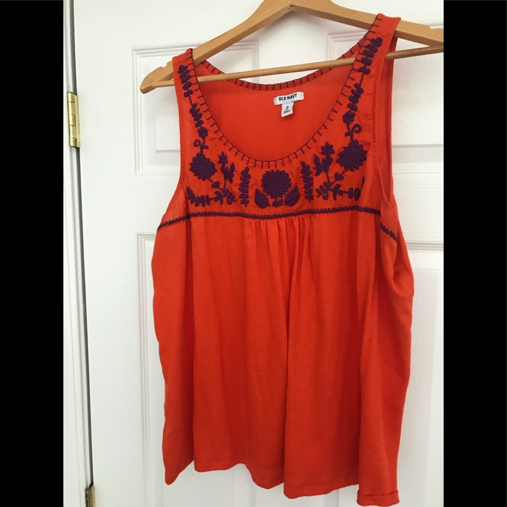 Orange embroidered tank top
